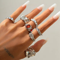 Thumbnail for Hip Hop 7pcs Crystal Inlaid Pleated Open Ring Set - ArtGalleryZen