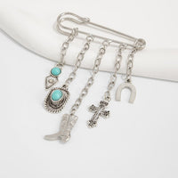 Thumbnail for Hip Hop Turquoise Cowboy Hat Boot Cross Tassel Trouser Pin - ArtGalleryZen