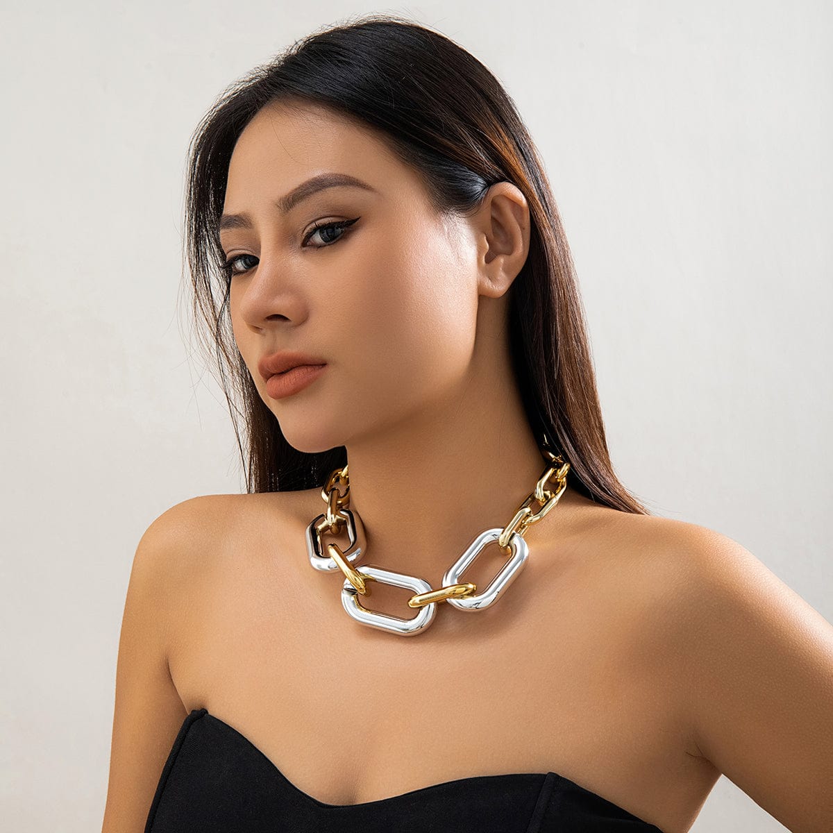 Hip Hop Two Tone Chunky Cable Chain Choker Necklace - ArtGalleryZen