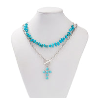 Thumbnail for Hippie 2pcs Toggle Clasp Cross Pendant Turquoise Chain Necklace Set - ArtGalleryZen