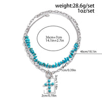 Thumbnail for Hippie 2pcs Toggle Clasp Cross Pendant Turquoise Chain Necklace Set - ArtGalleryZen