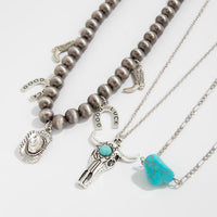 Thumbnail for Hippie 3pcs Bull Cowboy Hat Turquoise Pendant Ball Chain Necklace Set - ArtGalleryZen