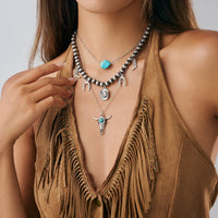 Thumbnail for Hippie 3pcs Bull Cowboy Hat Turquoise Pendant Ball Chain Necklace Set - ArtGalleryZen