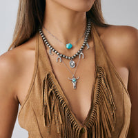 Thumbnail for Hippie 3pcs Bull Cowboy Hat Turquoise Pendant Ball Chain Necklace Set - ArtGalleryZen