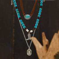 Thumbnail for Hippie 3Pcs Cowboy Hat Boots Pendant Turquoise Wood Bead Necklace Set - ArtGalleryZen