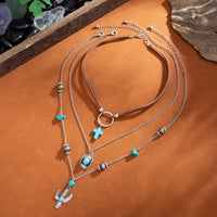 Thumbnail for Hippie 3pcs Turquoise Cross Cowboy Hat Cactus Pendant Velvet Necklace Set - ArtGalleryZen