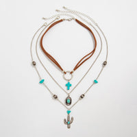 Thumbnail for Hippie 3pcs Turquoise Cross Cowboy Hat Cactus Pendant Velvet Necklace Set - ArtGalleryZen