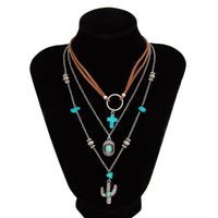 Thumbnail for Hippie 3pcs Turquoise Cross Cowboy Hat Cactus Pendant Velvet Necklace Set - ArtGalleryZen