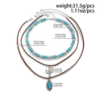 Thumbnail for Hippie Cactus Oval Pendant Turquoise Chain Velvet Necklace Set - ArtGalleryZen