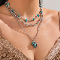 Thumbnail for Hippie Layered Cactus Cowboy Hat Pendant Turquoise Necklace Set - ArtGalleryZen