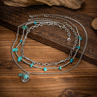 Thumbnail for Hippie Layered Cactus Cowboy Hat Pendant Turquoise Necklace Set - ArtGalleryZen