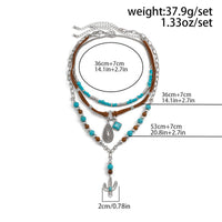 Thumbnail for Hippie Layered Cactus Waterdrop Pendant Turquoise Wood Bead Velvet Necklace Set - ArtGalleryZen