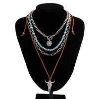 Thumbnail for Hippie Toggle Clasp Bull Flower Pendant Turquoise Chain Velvet Necklace Set - ArtGalleryZen