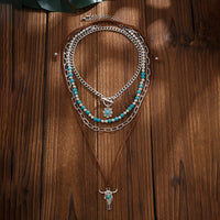 Thumbnail for Hippie Toggle Clasp Bull Flower Pendant Turquoise Chain Velvet Necklace Set - ArtGalleryZen