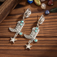 Thumbnail for Hippie Turquoise Inlaid Boot Cowboy Hat Star Dangle Earrings - ArtGalleryZen