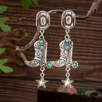 Thumbnail for Hippie Turquoise Inlaid Boot Cowboy Hat Star Dangle Earrings - ArtGalleryZen