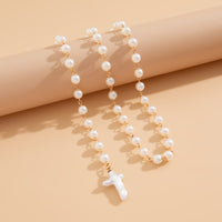 Thumbnail for Irregular Cross Pearl Pendant Long Chain Y Necklace - ArtGalleryZen