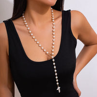 Thumbnail for Irregular Cross Pearl Pendant Long Chain Y Necklace - ArtGalleryZen