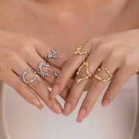 Thumbnail for Irregular Gold Silver Plated Flow Waterdrop Ring Set - ArtGalleryZen