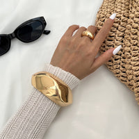 Thumbnail for Irregular Gold Silver Plated Glossy Wide Cuff Bangle Bracelet - ArtGalleryZen
