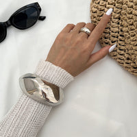 Thumbnail for Irregular Gold Silver Plated Glossy Wide Cuff Bangle Bracelet - ArtGalleryZen