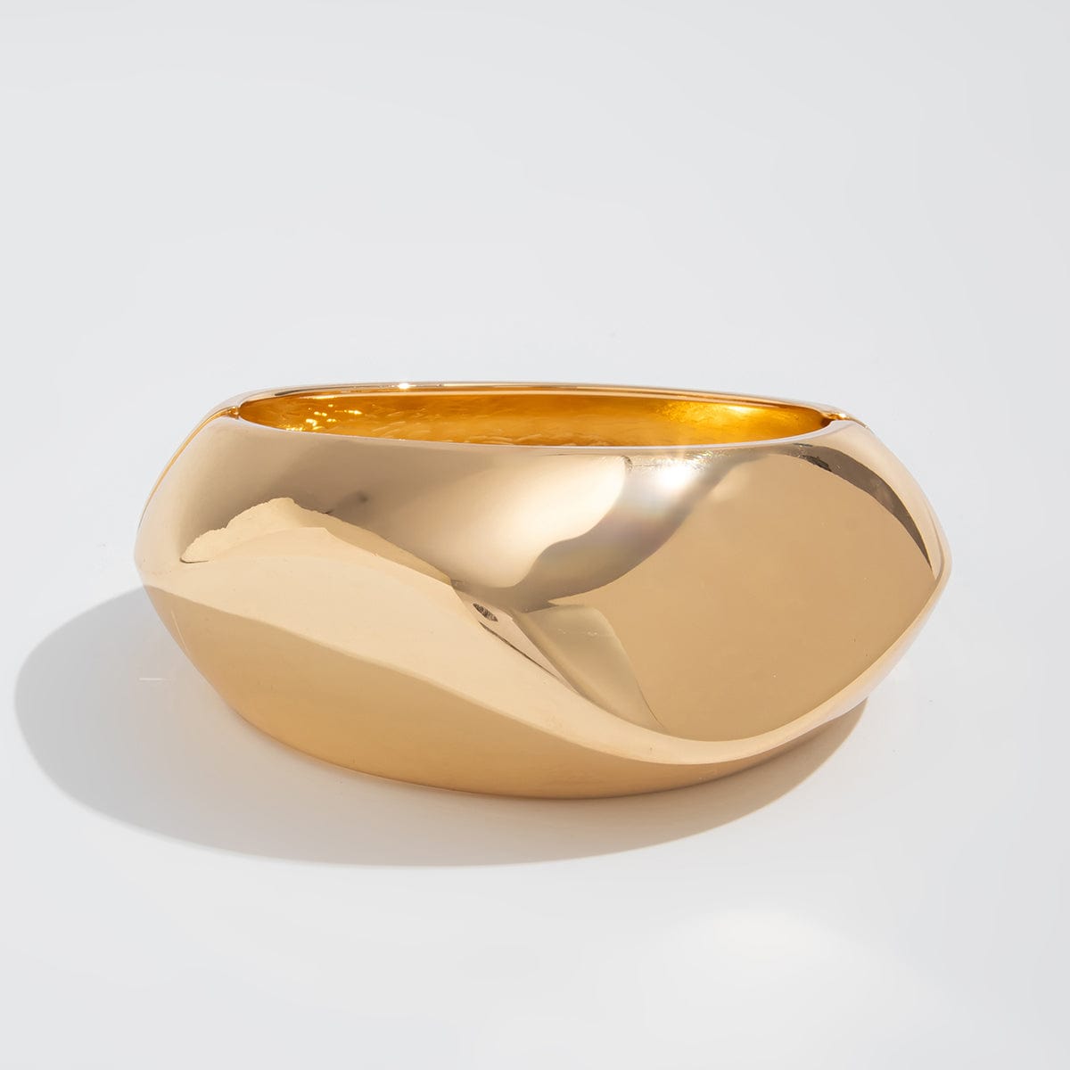 Irregular Gold Silver Plated Glossy Wide Cuff Bangle Bracelet - ArtGalleryZen