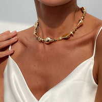 Thumbnail for Irregular Gold Silver Tone CCB Beaded Chain Necklace - ArtGalleryZen