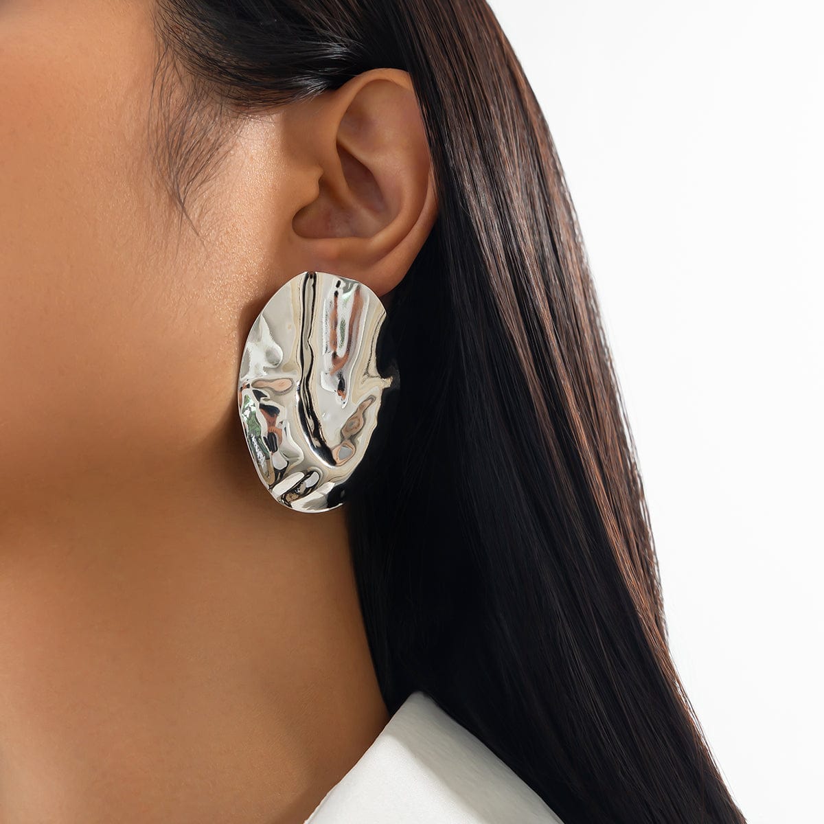 Irregular Pleated Oval Stud Earrings - ArtGalleryZen