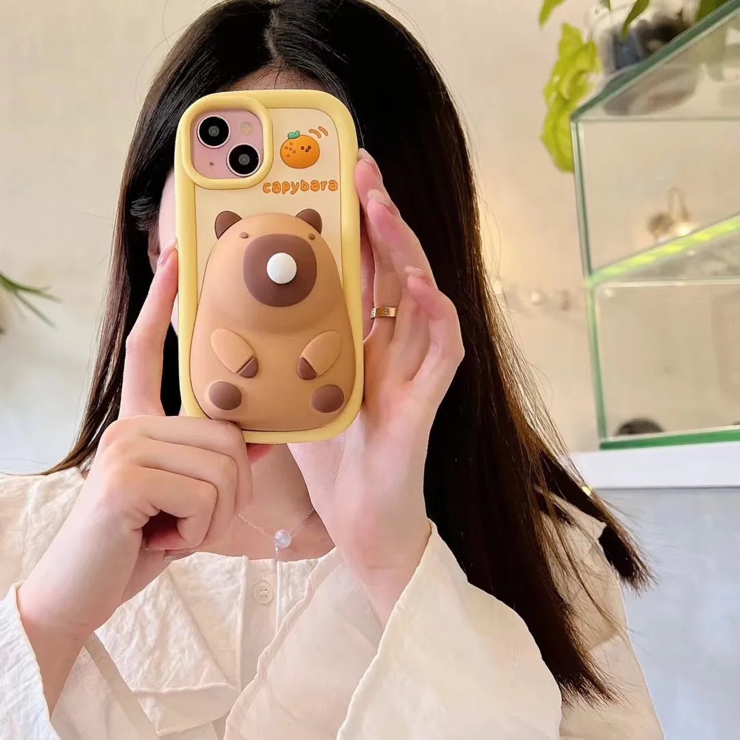 Kawaii 3D Capybara Blowing Bubbles iPhone Case - ArtGalleryZen