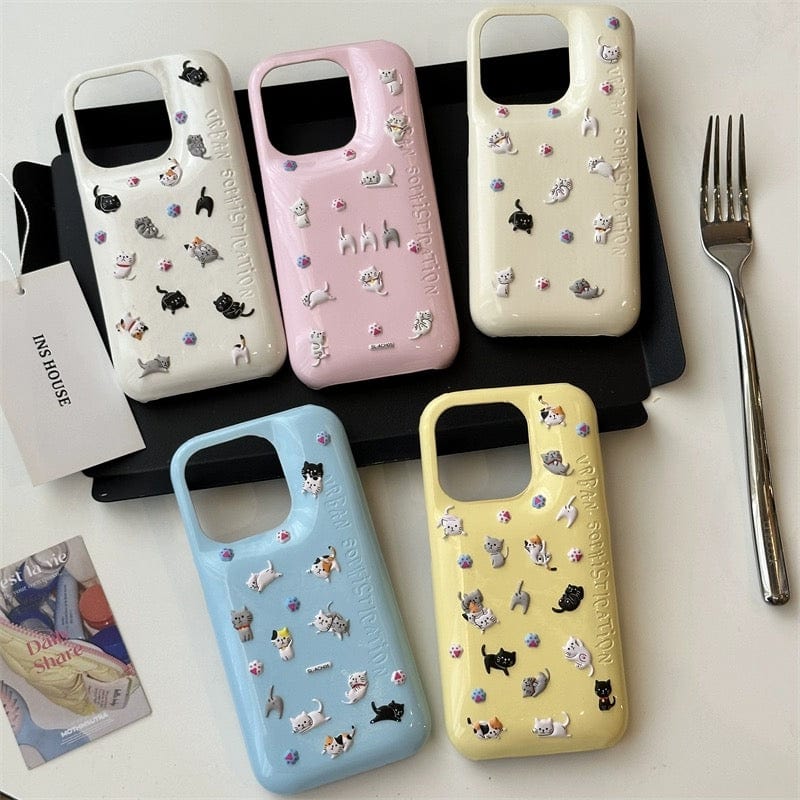 Kawaii Colorful Relief Kitten Sticker iPhone Case - ArtGalleryZen