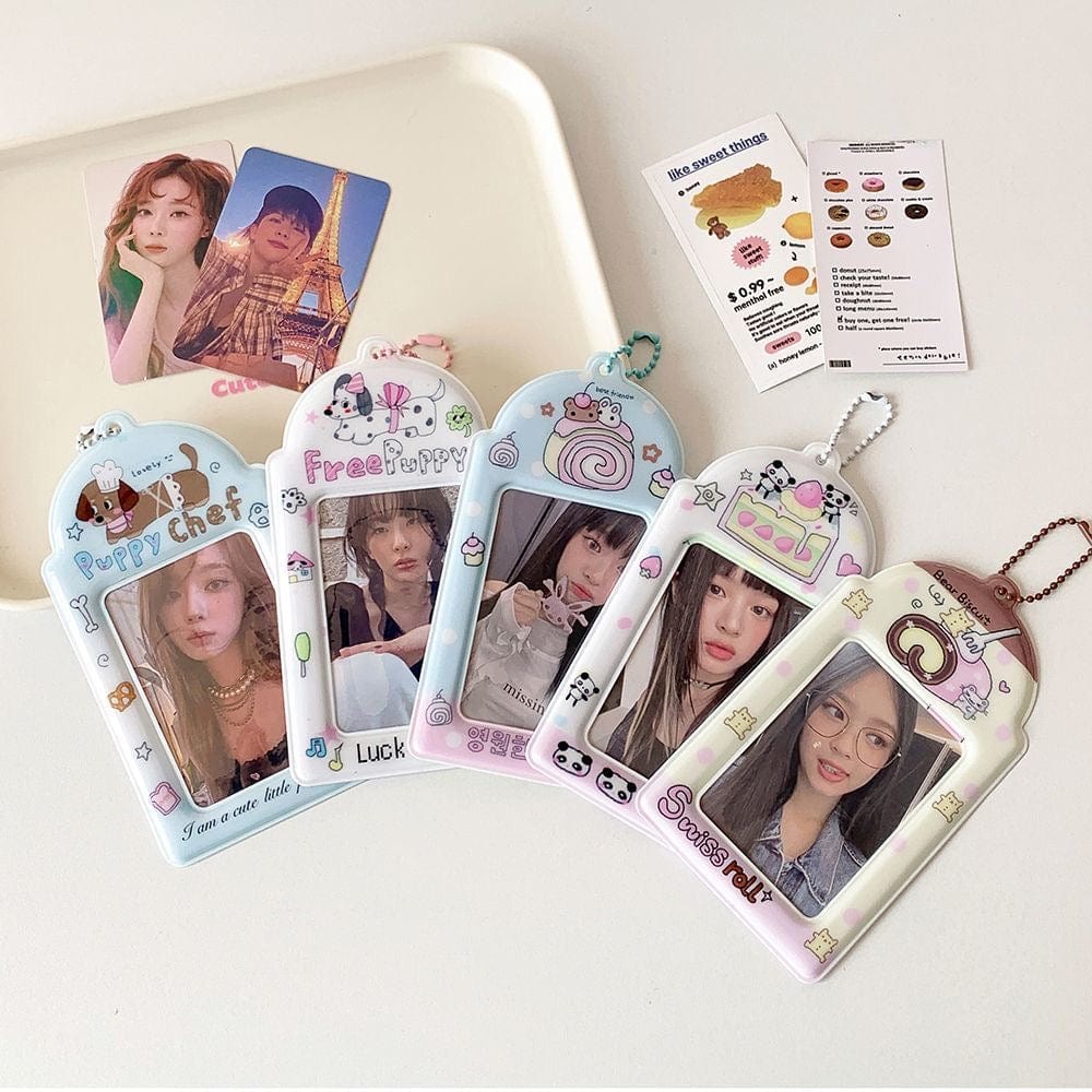 Kawaii Puppy Panda Swiss Roll Kpop Keychain Photocard Holder - ArtGalleryZen