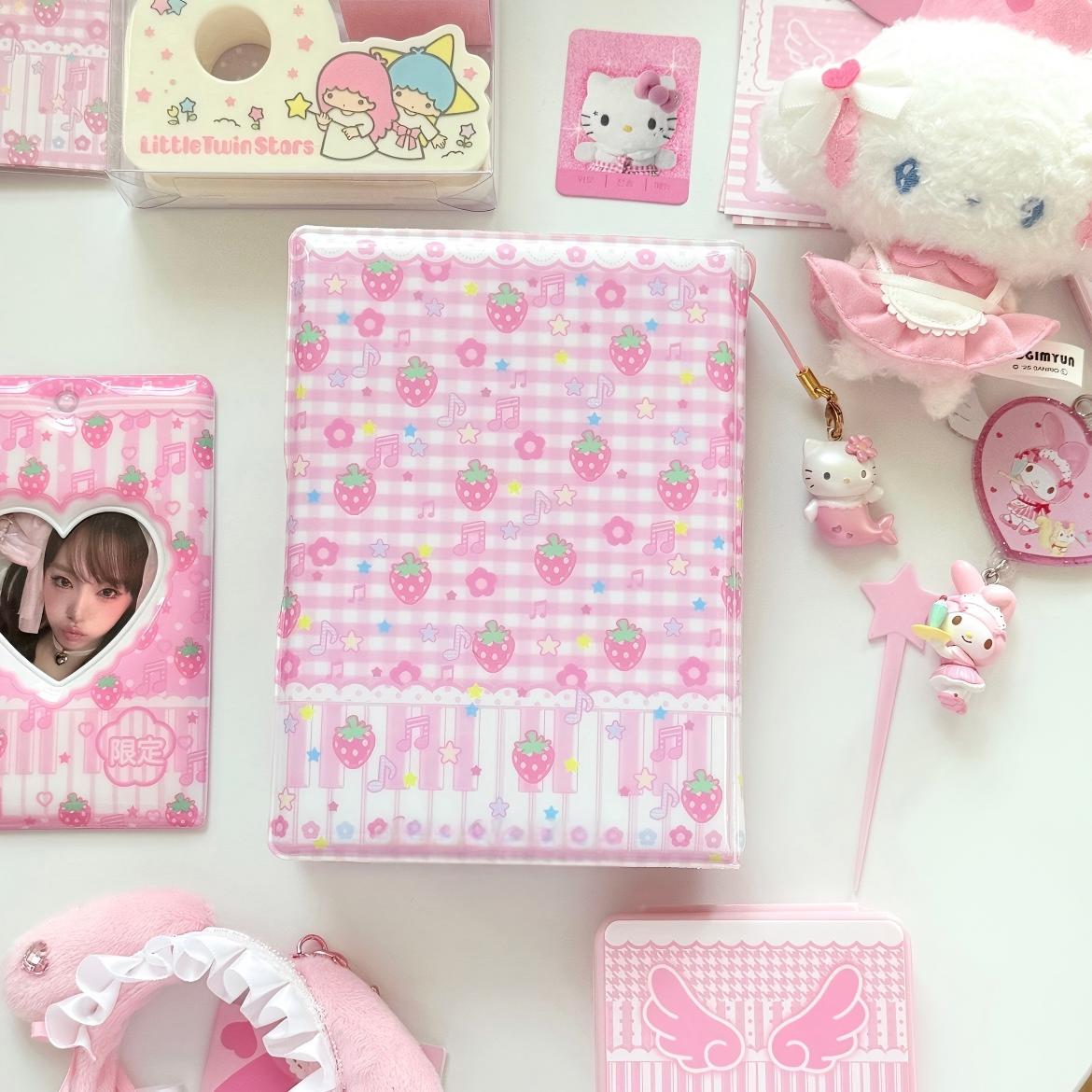 Kawaii Strawberry Melody Hollow Heart A7 Binder Cover - ArtGalleryZen