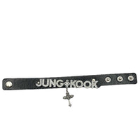 Thumbnail for Kpop BTS Rhinestone Inlaid Letter PU Leather Collar Choker Necklace Bracelet - ArtGalleryZen