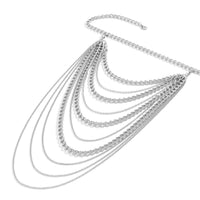 Thumbnail for Layered Gold Silver Tone Curb Link Chain Tassel Shoulder Necklace - ArtGalleryZen