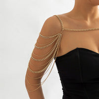 Thumbnail for Layered Gold Silver Tone Curb Link Chain Tassel Shoulder Necklace - ArtGalleryZen