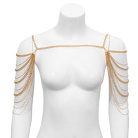 Thumbnail for Layered Gold Silver Tone Curb Link Chain Tassel Shoulder Necklace - ArtGalleryZen