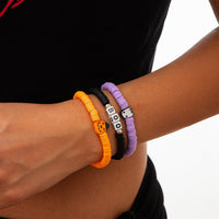Thumbnail for Layered Halloween Pumpkin Ghost Charm Polymer Clay Letter Bracelet Set - ArtGalleryZen