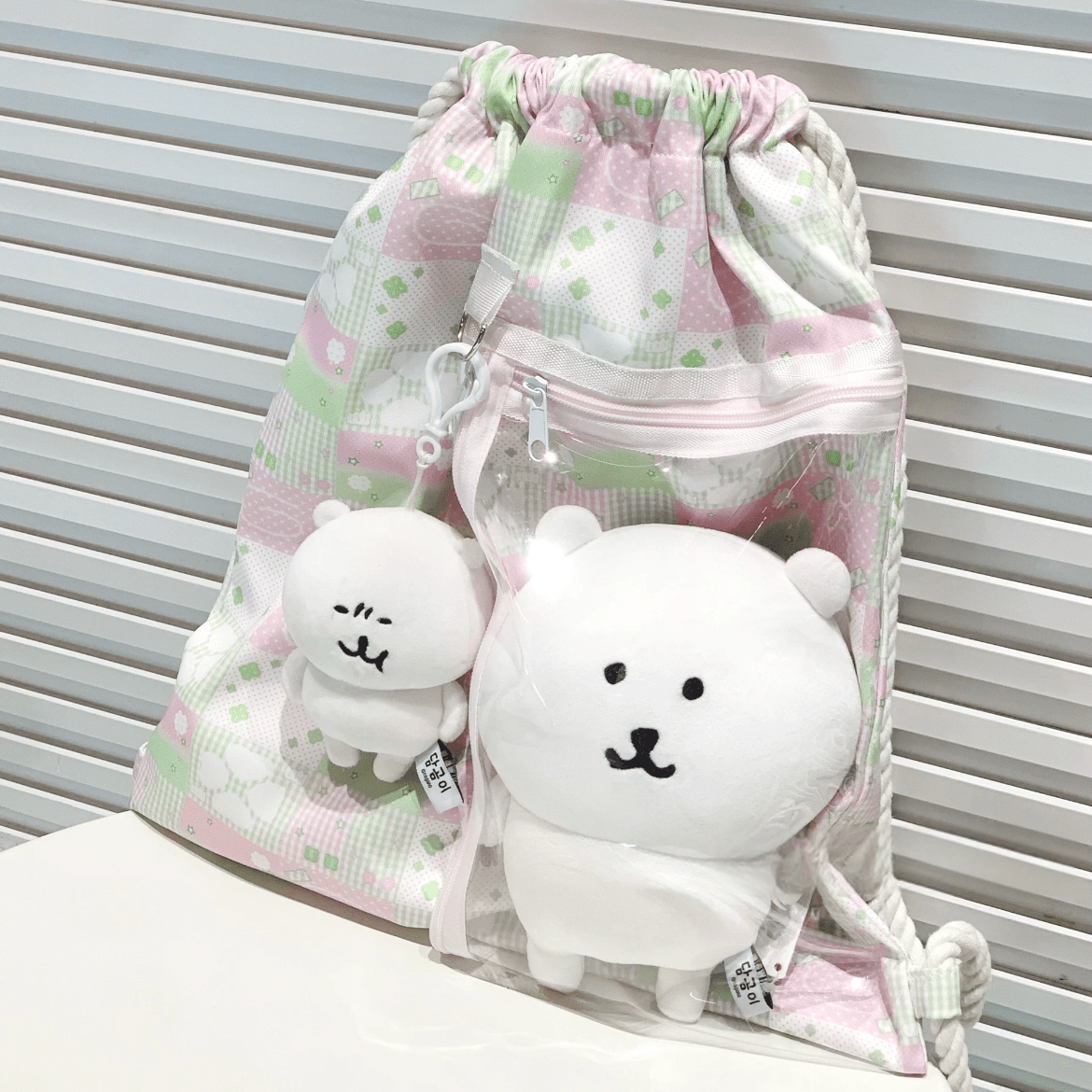 Lucky Clover Strawberry Pudding Kpop Fan Display Drawstring Backpack - ArtGalleryZen