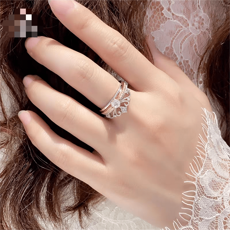 Lux 2 Pieces Stackable Crystal Crown Ring Set - ArtGalleryZen