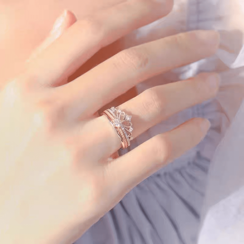 Lux 2 Pieces Stackable Crystal Crown Ring Set - ArtGalleryZen