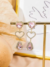 Thumbnail for LUX Pink Rhinestone Heart Dangle Earrings - ArtGalleryZen