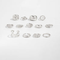 Thumbnail for Minimalist 13pcs Gold Silver Tone Chunky Waterdrop Hollow Ring Set - ArtGalleryZen