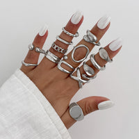 Thumbnail for Minimalist 14pcs Chunky Hollow Waterdrop Ring Set - ArtGalleryZen