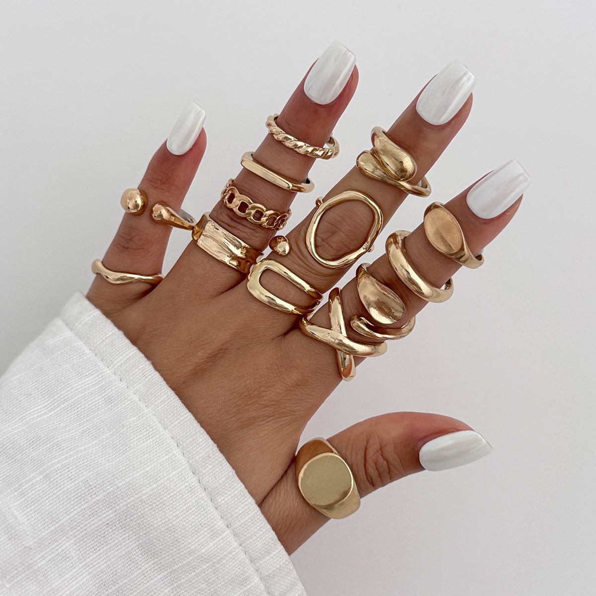 Minimalist 14pcs Chunky Hollow Waterdrop Ring Set - ArtGalleryZen