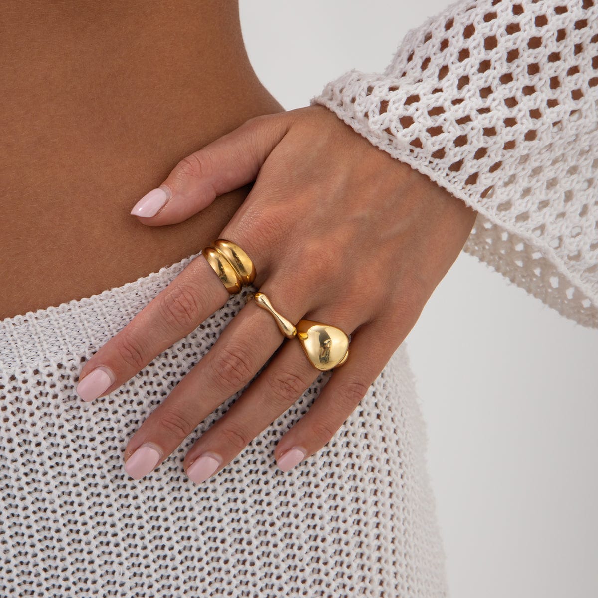 Minimalist 3pcs Gold Silver Plated Asymmetric Curved Ring Set - ArtGalleryZen