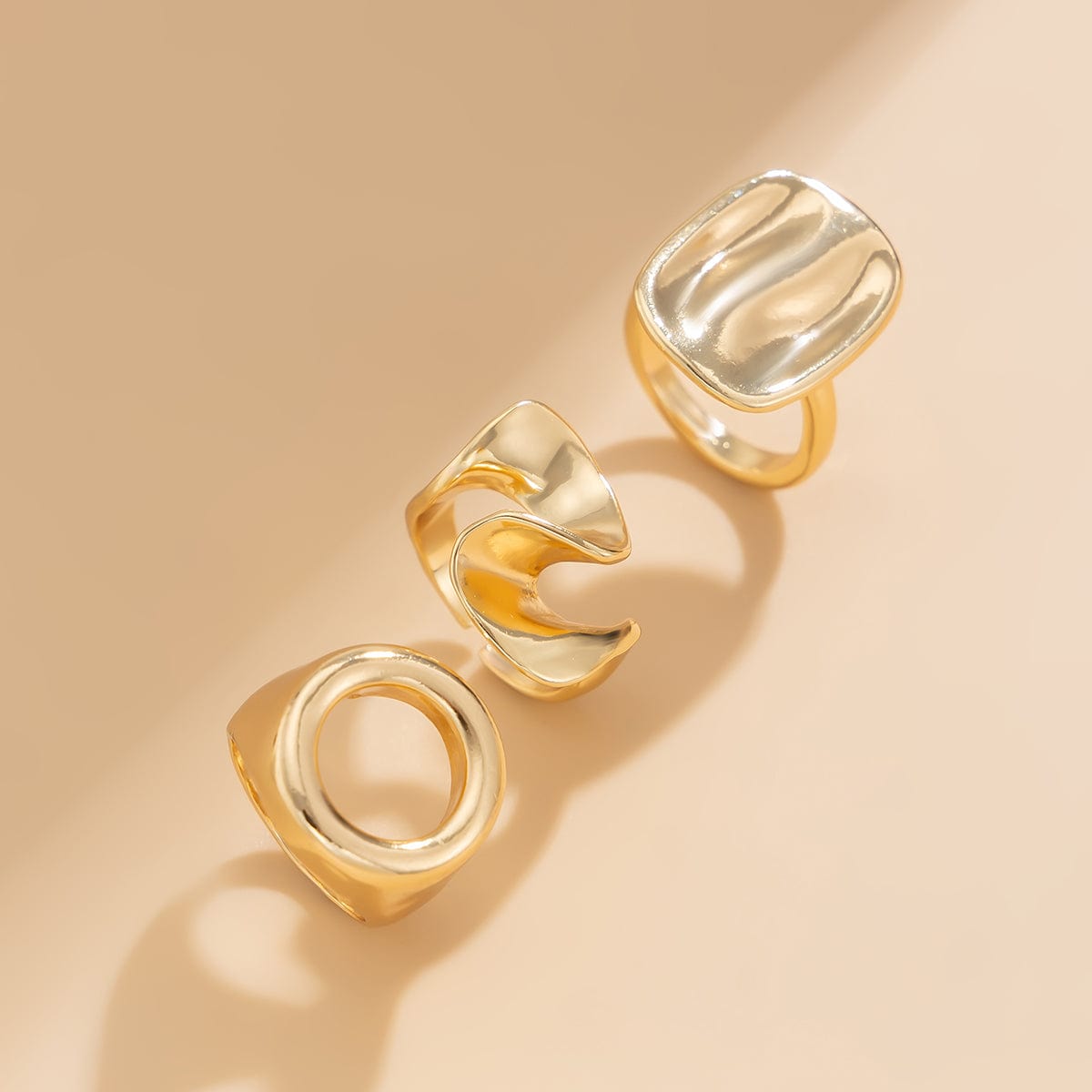 Minimalist 3pcs Hollow Pleated Square Open Ring Set - ArtGalleryZen