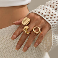 Thumbnail for Minimalist 3pcs Hollow Pleated Square Open Ring Set - ArtGalleryZen