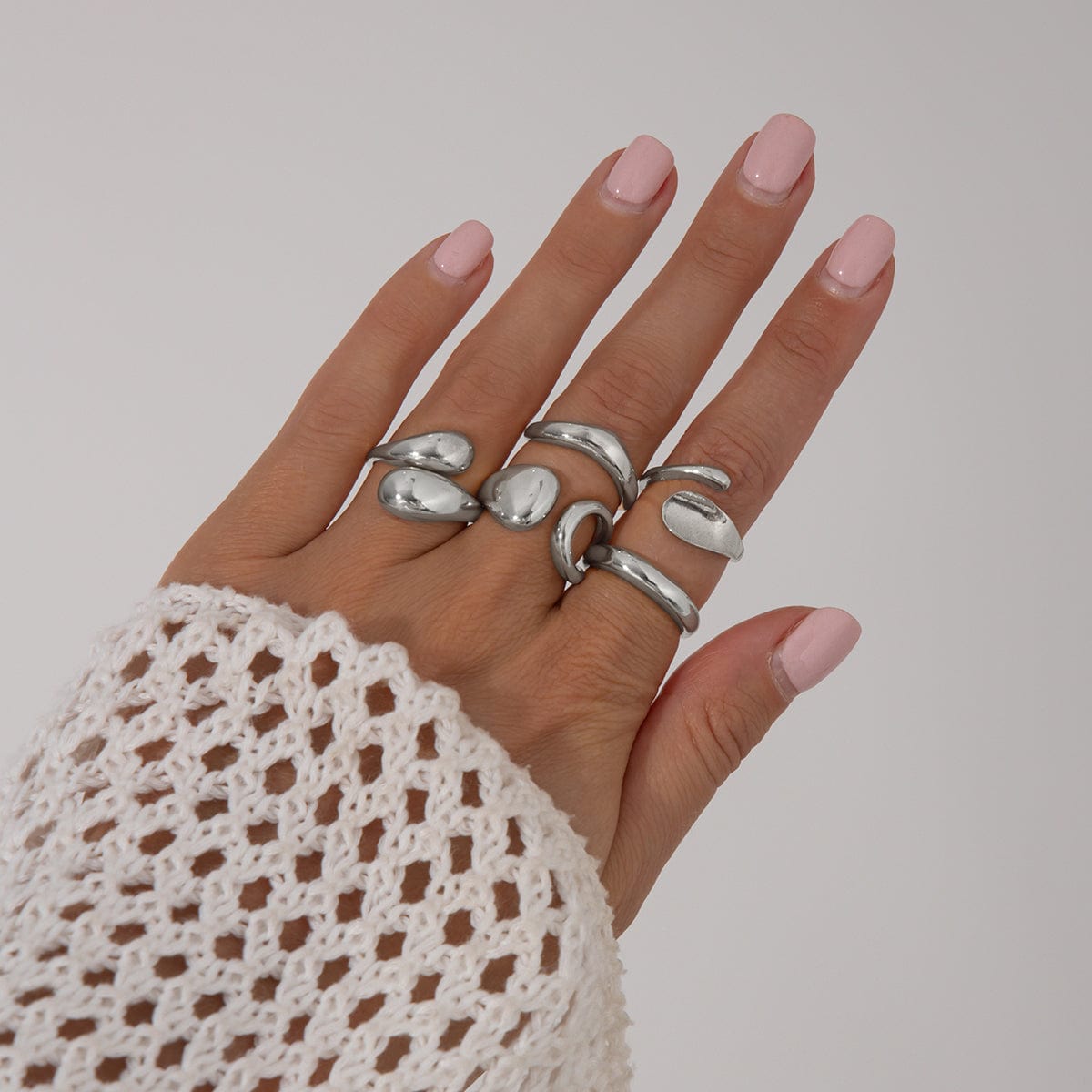 Minimalist 5pcs Gold Silver Plated Hollow Waterdrop Ring Set - ArtGalleryZen