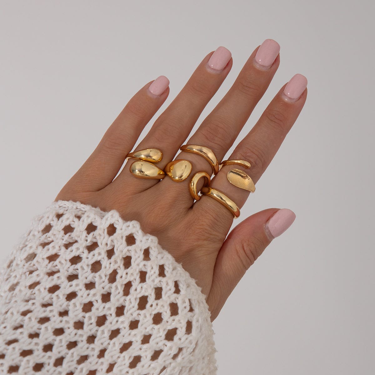Minimalist 5pcs Gold Silver Plated Hollow Waterdrop Ring Set - ArtGalleryZen