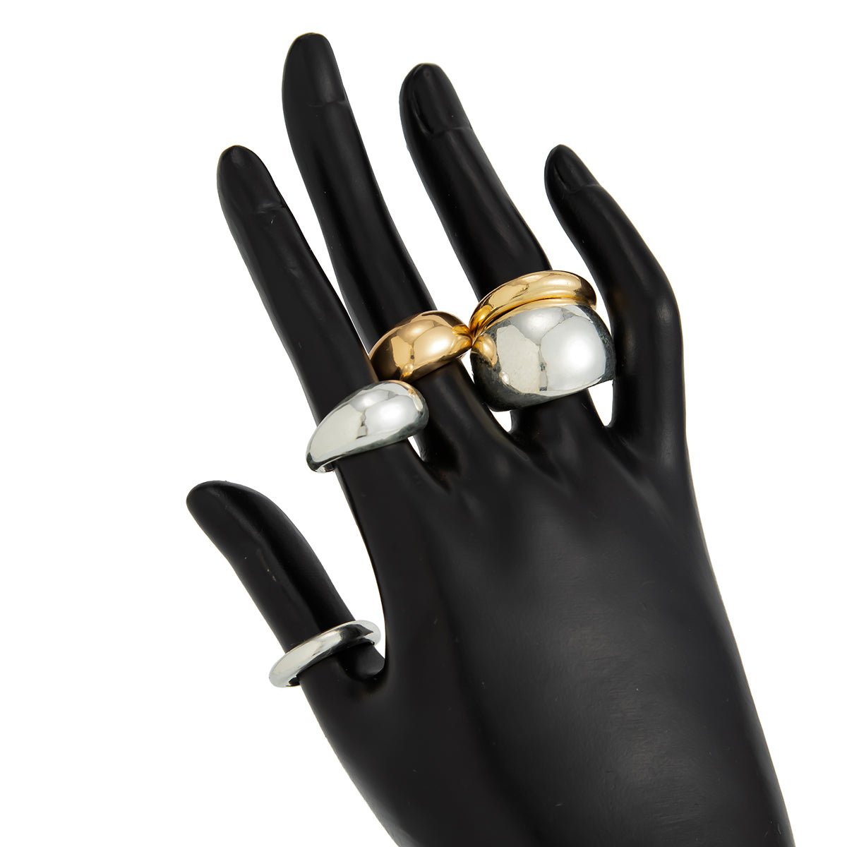 Minimalist 5pcs Gold Silver Tone Glossy Chunky Ring Set - ArtGalleryZen